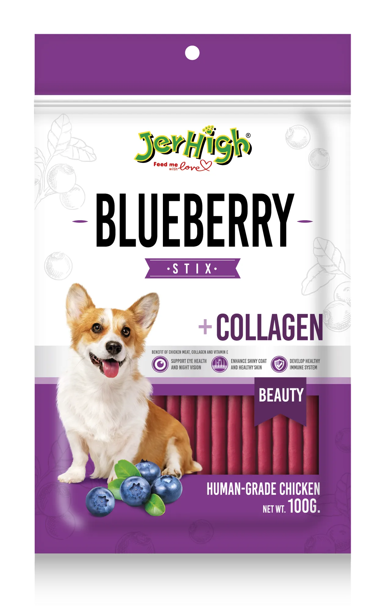 Jerhigh Blueberry Stick Collagen Dog Treats view 1