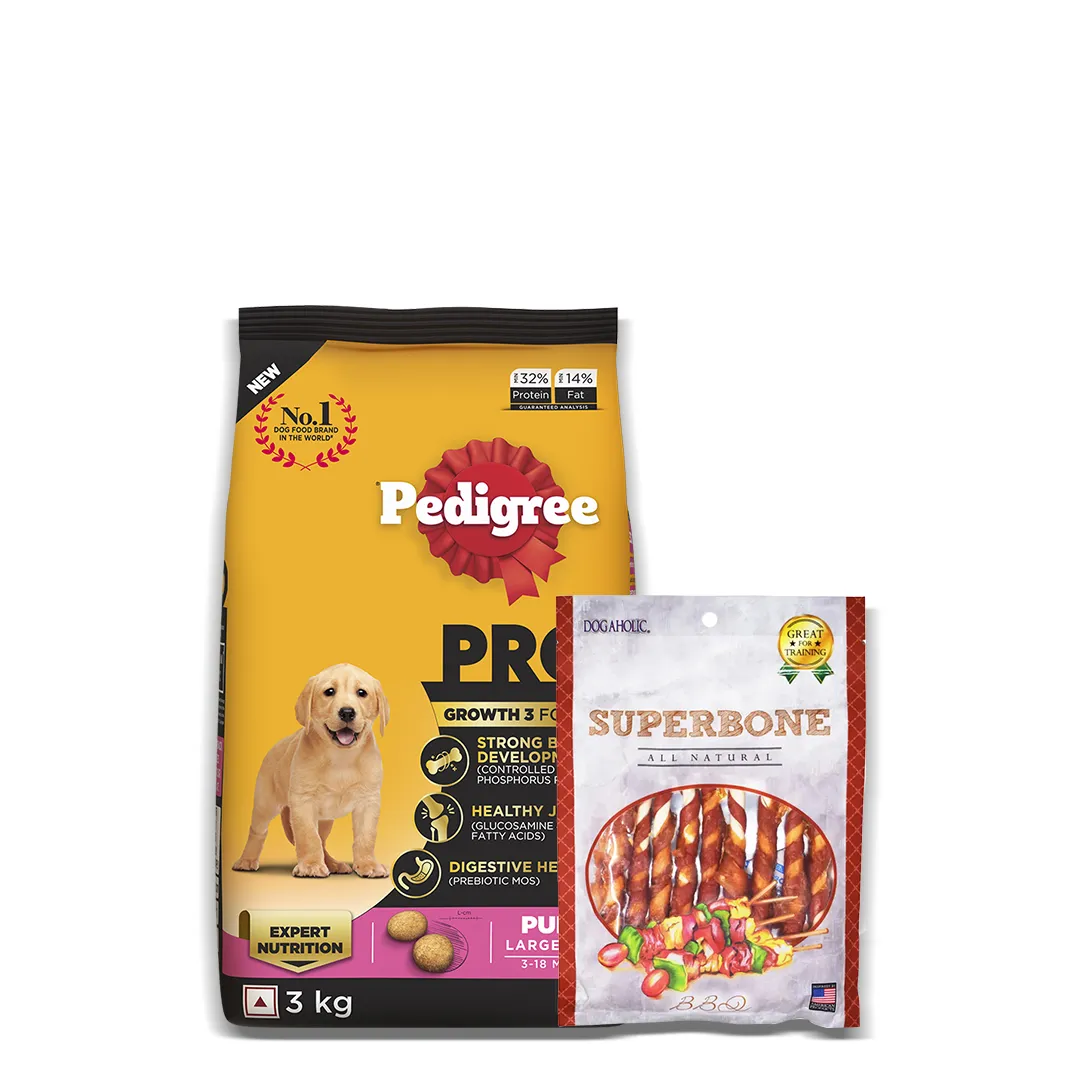 Pedigree Pro Super Bone Large Breed Puppy Dog Food Bbq Combo view 1