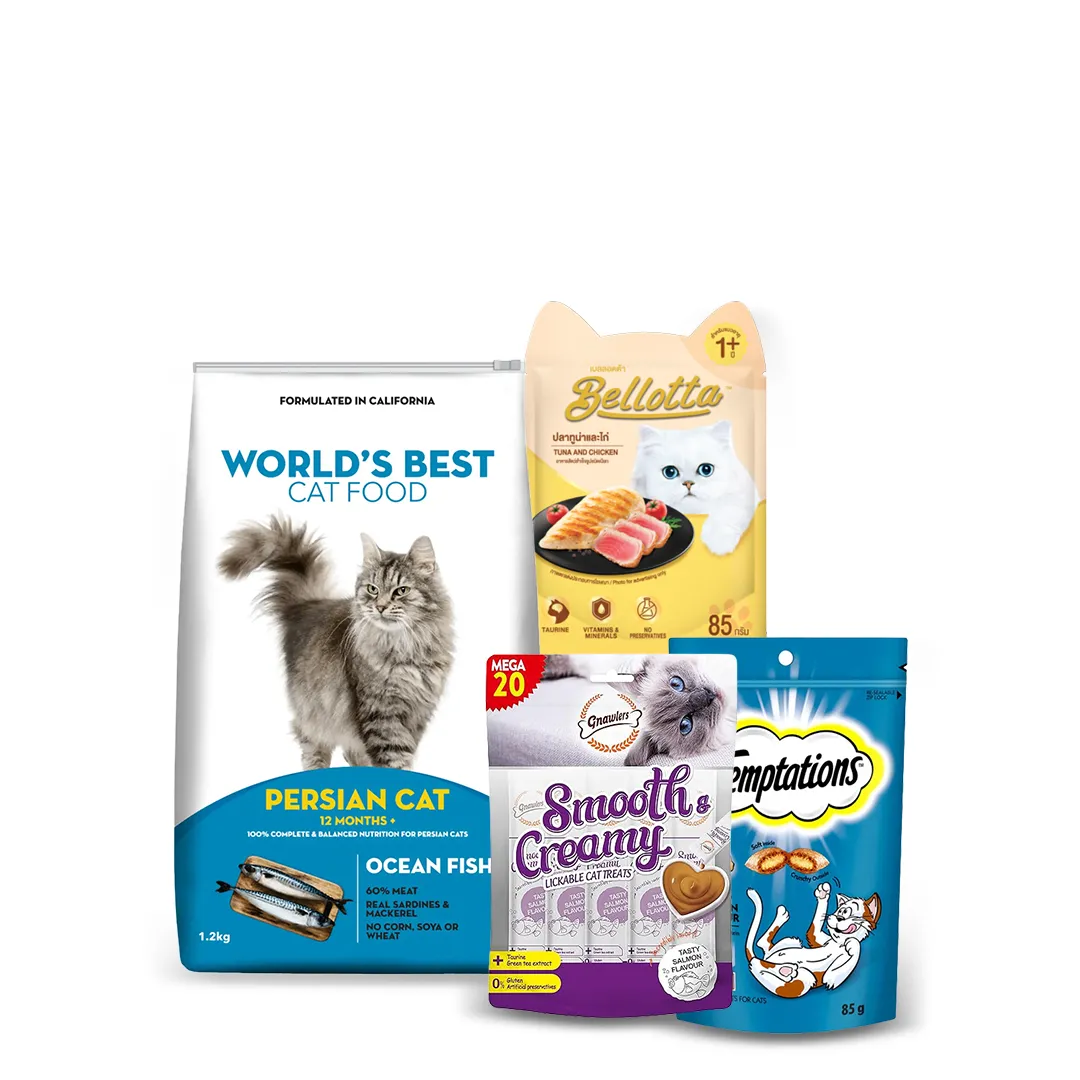 Worlds Best Bellotta Temptations Gnawlers Persian Cat Food And Salmon Treats Combo