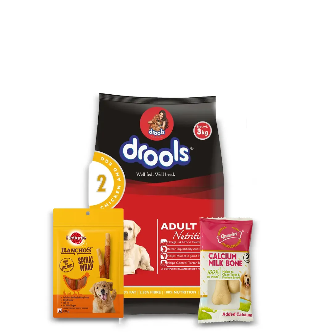 Drools Gnawlers Pedigree Ranchos Adult Chicken And Egg Dog Food Milk Bone Combo view 1