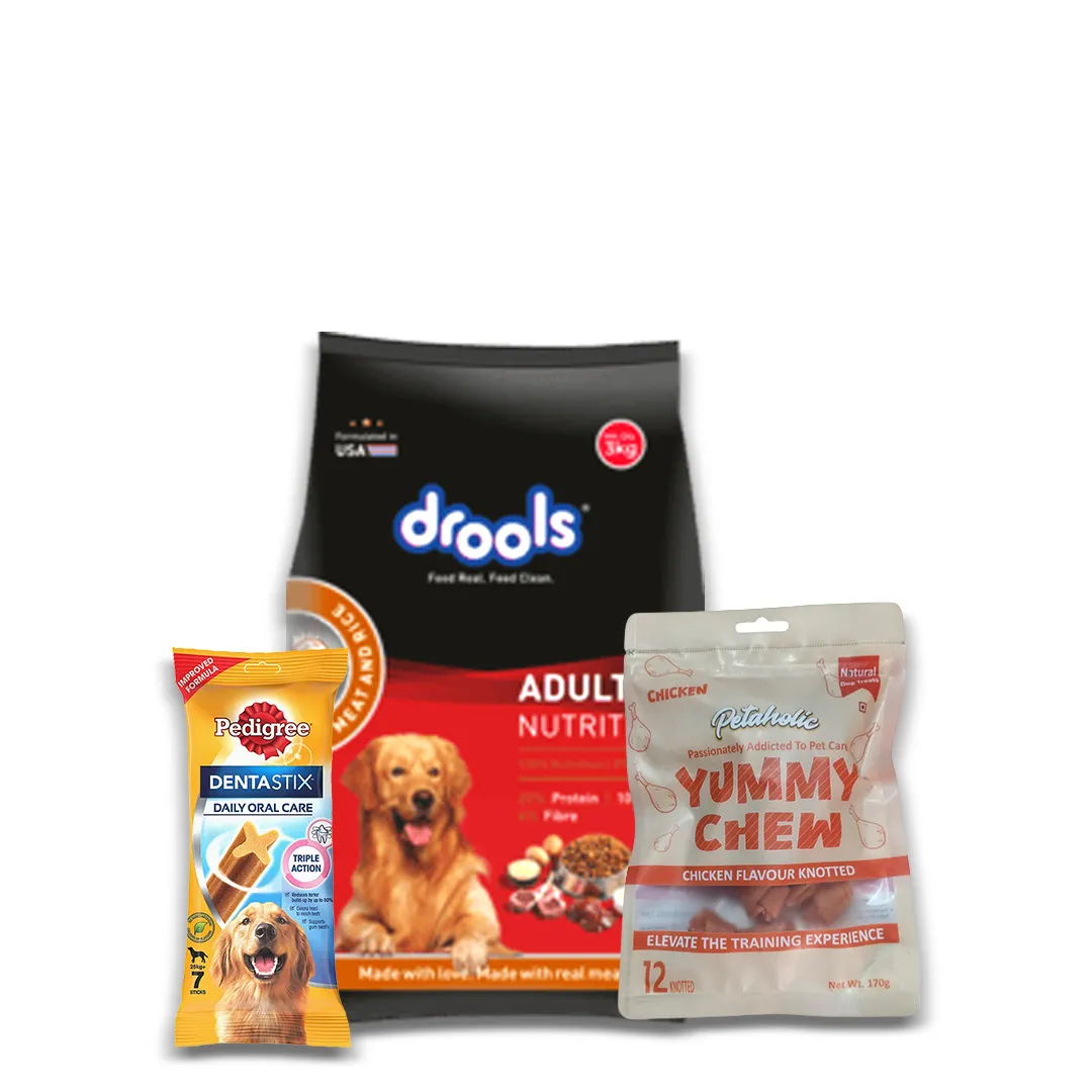Drools Pedigree Petaholics Adult Dog Food Dental Stick And Knotted Chicken Combo view 1