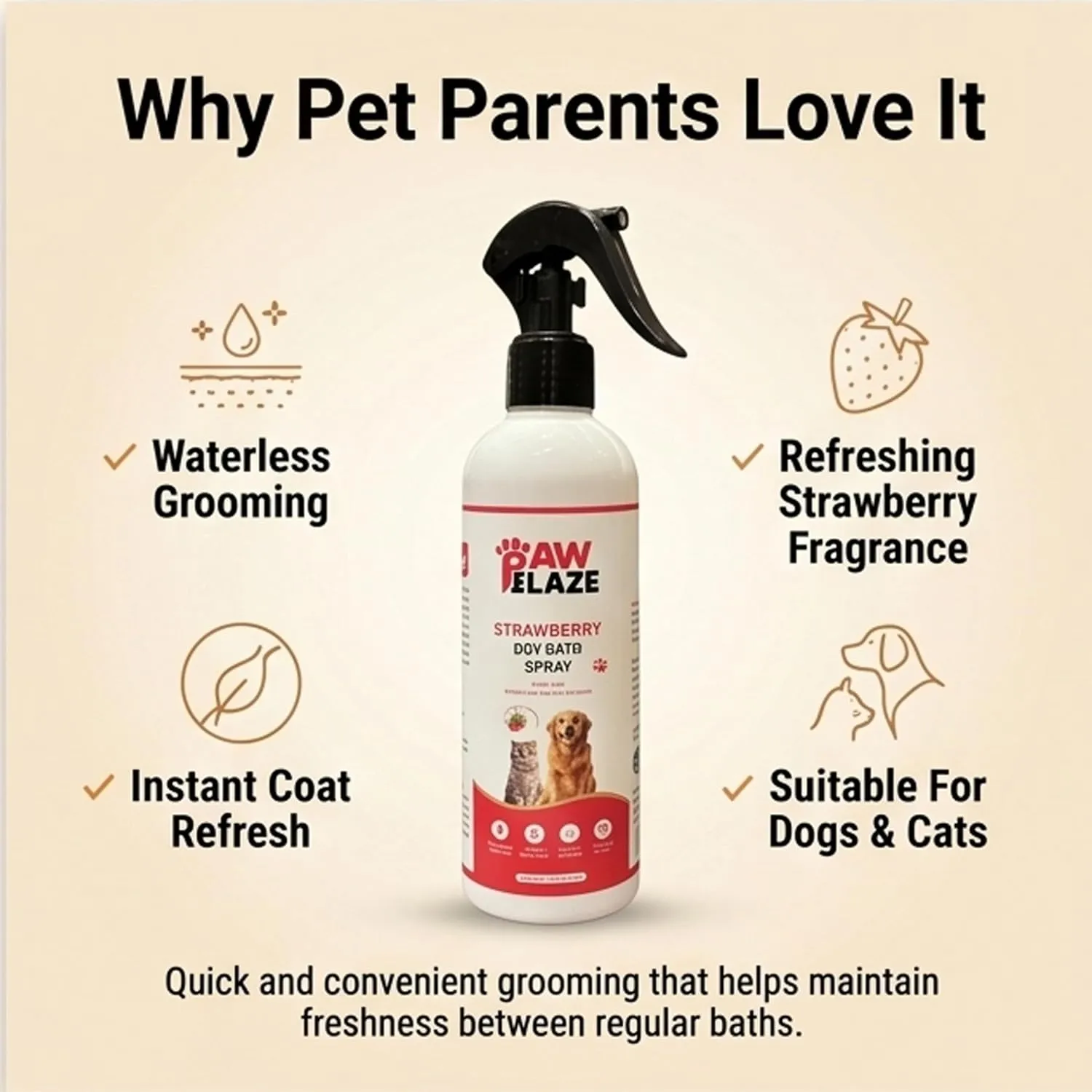 PawBlaze Aqua Fresh Dry Bath Spray (Strawberry, Rosemary & Aloe Vera) view 2