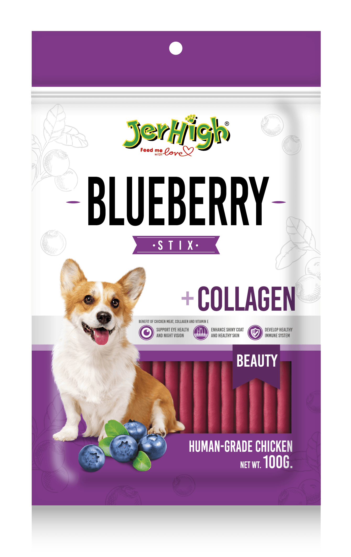 Jerhigh Blueberry Stick Collagen Dog Treats