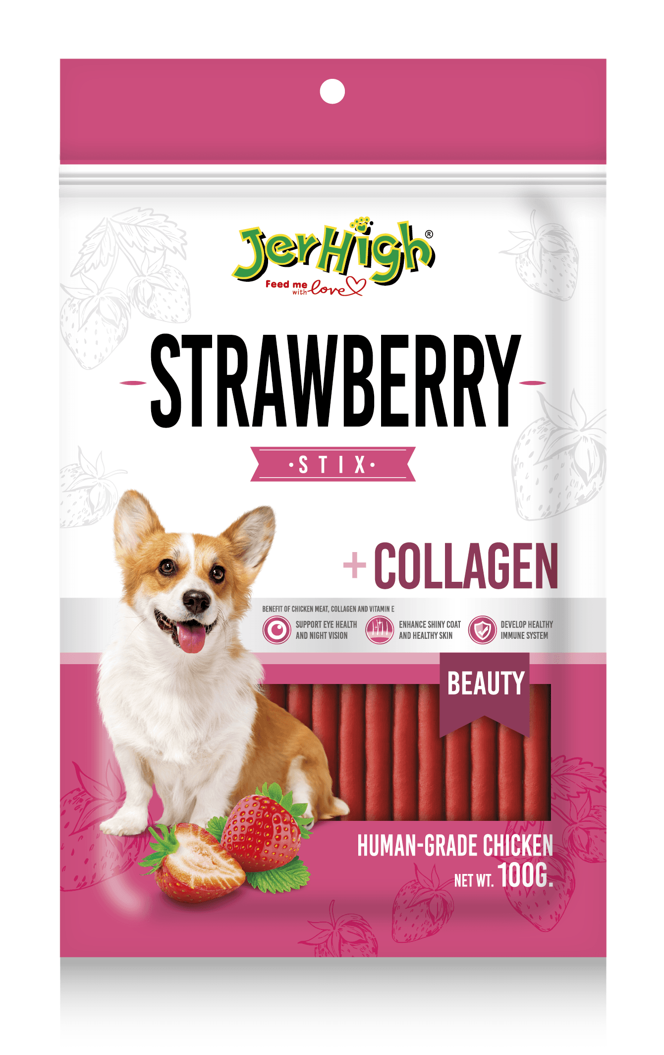 Jerhigh Strawberry Stick Collagen Dog Treats