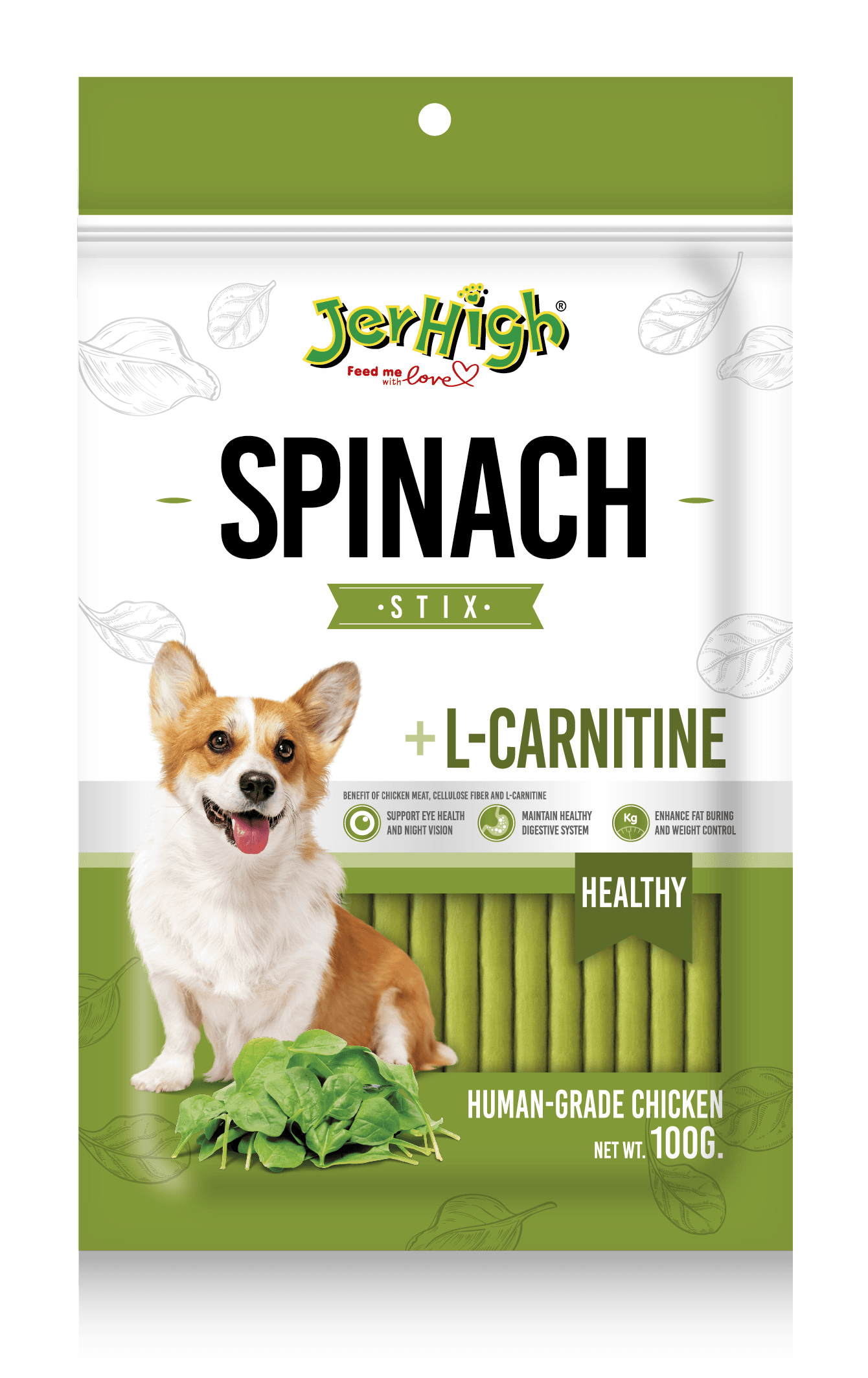Jerhigh Spinach Stick Dog Treats
